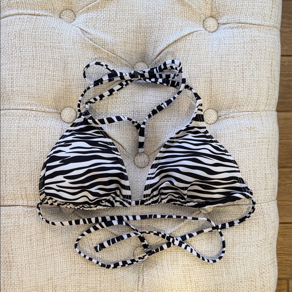 Zebra Print Triangle Bikini Top - Black & White M
